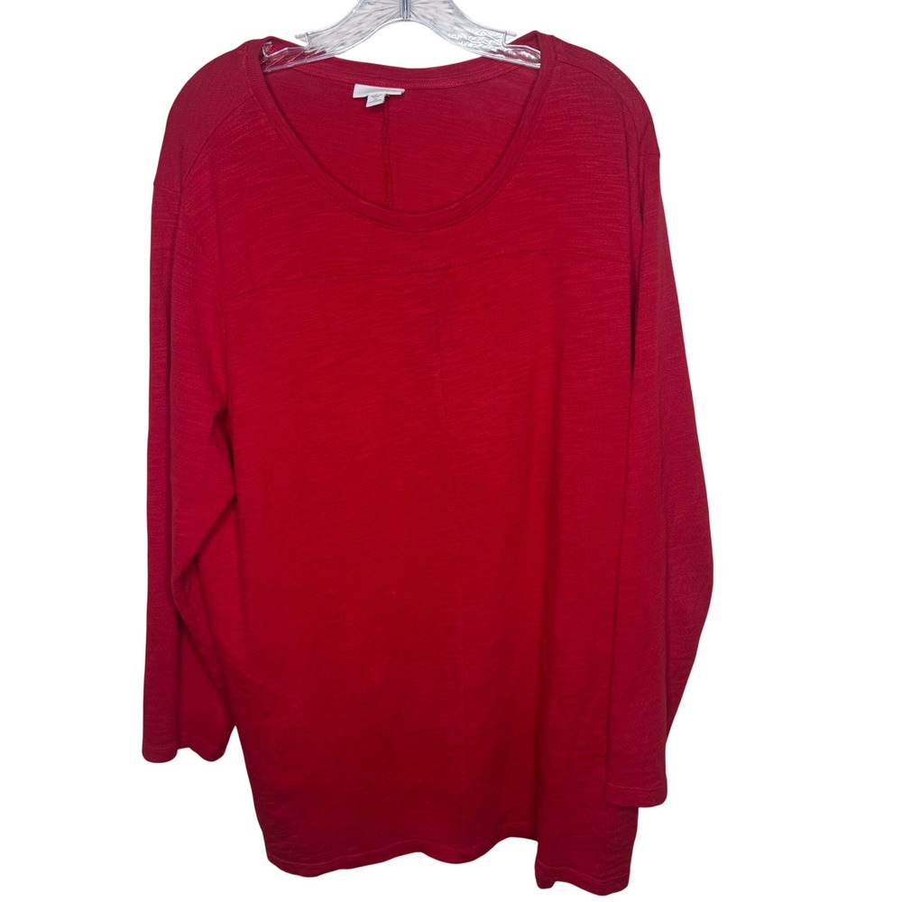 JJill Red Long Sleeve Cotton Textured Crew Neck Casual Top Women's XL
